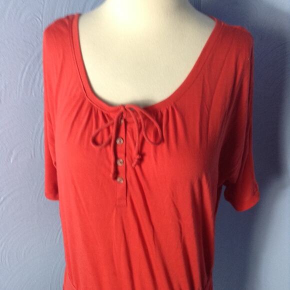 AMERICAN EAGLE Red Button Tie Elastic Waist 3/4 Sleeve Top Small - Picture 3 of 7